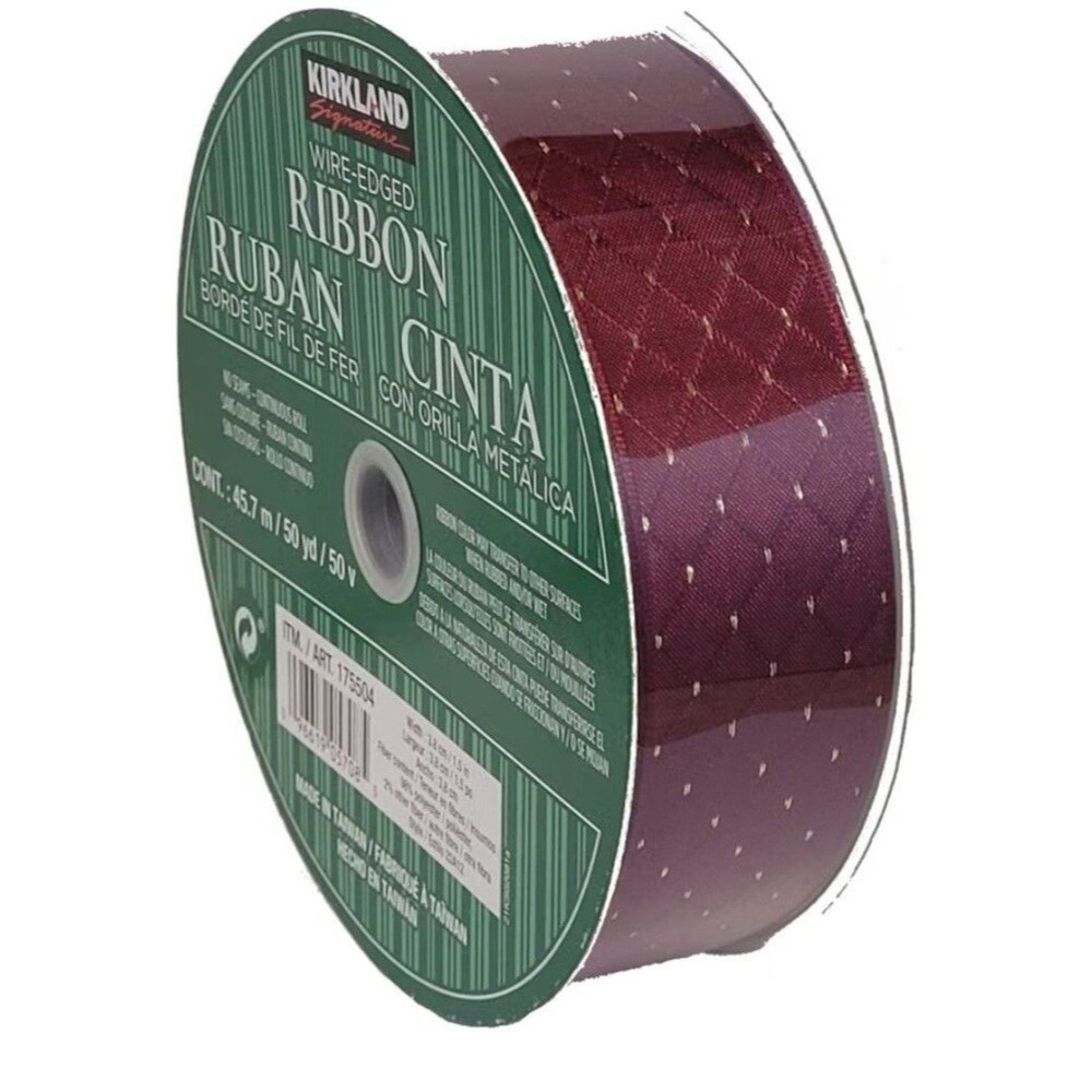 Kirkland Signature Red Gold Diamond Wire Edge Ribbon 1.5" x 50 Yds Christmas NEW